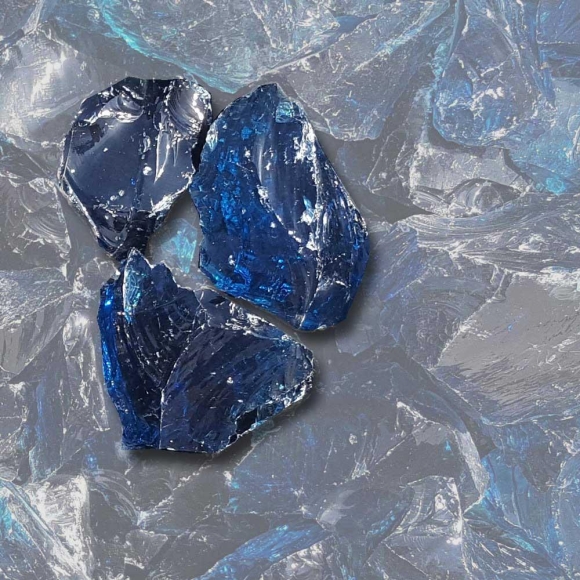 Mustersteine der Glasbrocken blau