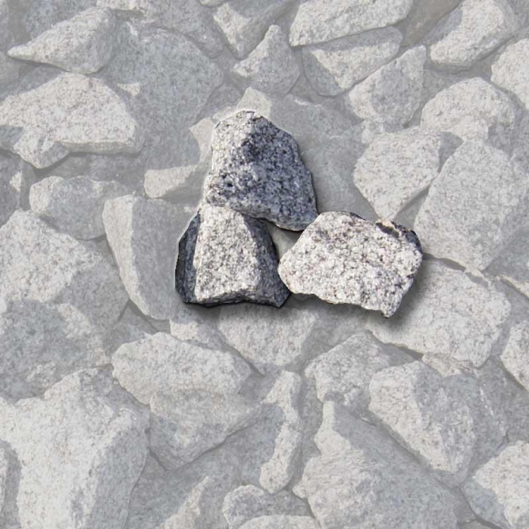 Mustersteine der Gabionenfüllung Granit hellgrau