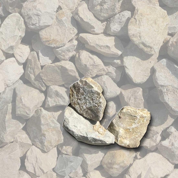 Mustersteine der Gabionenfüllung Jura Kalkstein gelb-grau