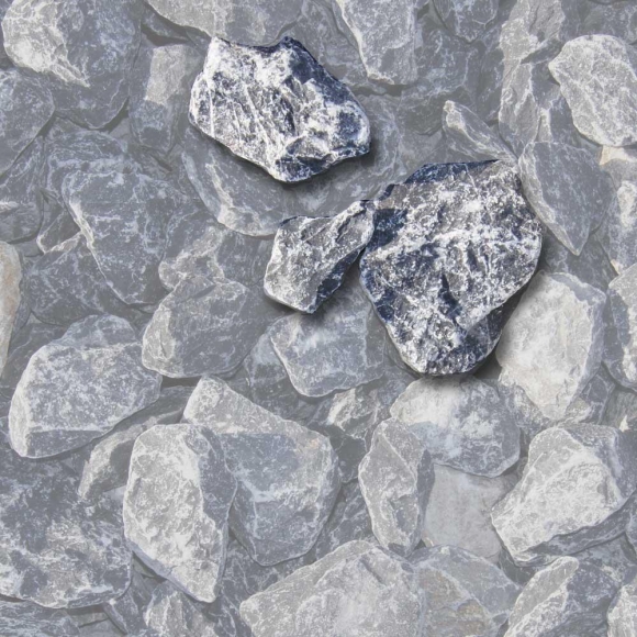 Mustersteine der Gabionenfüllung Kalkstein grau-weiß-geadert